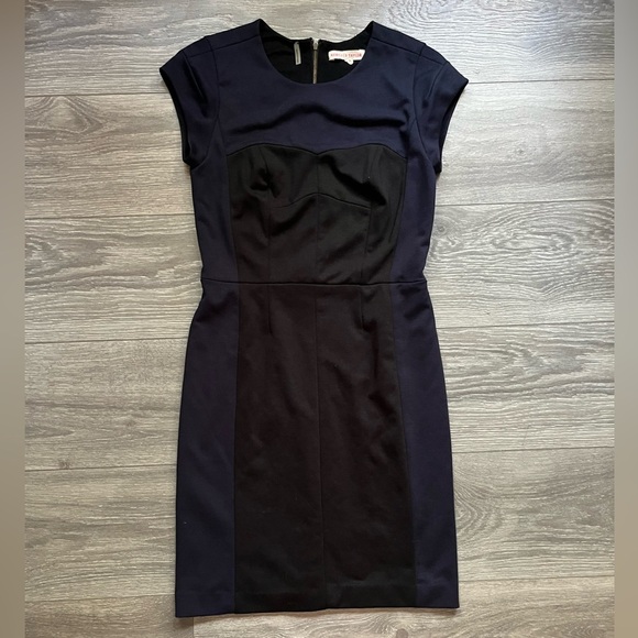 Rebecca Taylor Navy Black Bodycon Career Professional Cap Sleeve Dress Size 4 - Picture 1 of 9